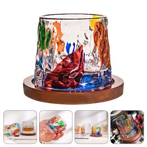Glass Painted Rotating Decompression Wine Glass Cold Drink Glass Juice Glass Color Whiskey Glass With Wood Tray Couples Gift