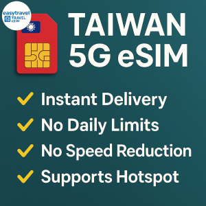 Taiwan eSIM | 5G High Speed Data | Supports Hotspot | 15-30 Days 5-30GB | Email Delivery
