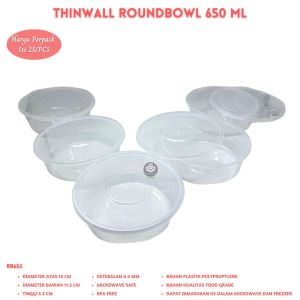 Thinwall Roundbowl 650 Ml Thinwall Bulat Food Container  (Isi 25 Pcs--RB650)