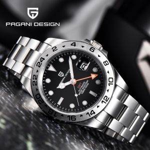 PAGANI DESIGN Original mens automatic mechanical watch GMT watch 42mm sapphire stainless steel waterproof watch Reloj Hombre PD-1682
