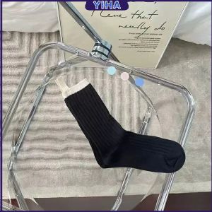 Yiha ถุงเท้ากีฬา สีคลาสสิค ยืดหยุ่น ข้อยาว ผ้าฝ้าย  womens socks