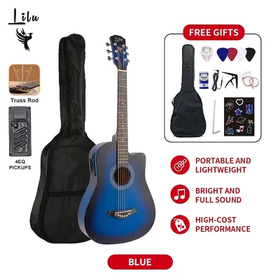 38 Inch Acoustic Electric Guitar Set for Beginners with Low Action Smooth Neck Pickup Equalizer and Truss Rod Perfect for Home Practice and Performance