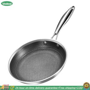 【24 hours Flash Delivery】 304 Stainless Steel Frying Pan Non-Coated Single Sided Honeycomb Skillet for Omelette Pancake Steak
