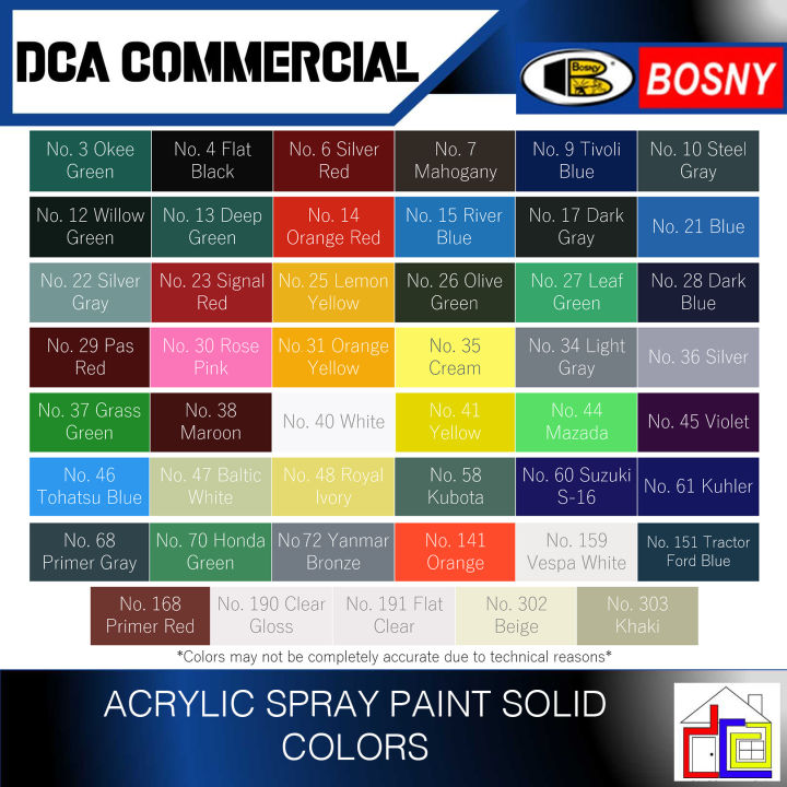 Bosny spray outlet paint colors