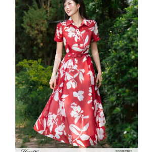 Đầm xòe họa tiết tay lơ vê eo xếp ly thanh lịch trẻ trυng chất liệu Tơ cao cấp HeraDG SDPBF2023