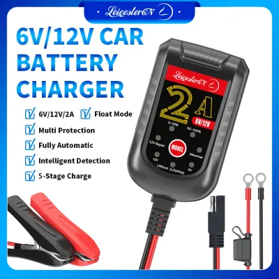 LST 6V/12V 2A Battery Trickle Charger Maintainer with Spark Proof Technology Memory Function Trickle Battery Charger Automatic Maintainer 6V 12V Smart Float Charger for Lead Acid Batteries and 12V Lithium Batteries(Only-Charging) with BMS