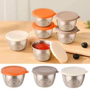 HŨ ĐỰNG MINI BEAR 6 HŨ 60ML INOX 304 NẮP KÍN – ĐỰNG NƯỚC CHẤM GIA VỊ ĐỒ ĂN DẶM MÀU DỄ THƯƠNG