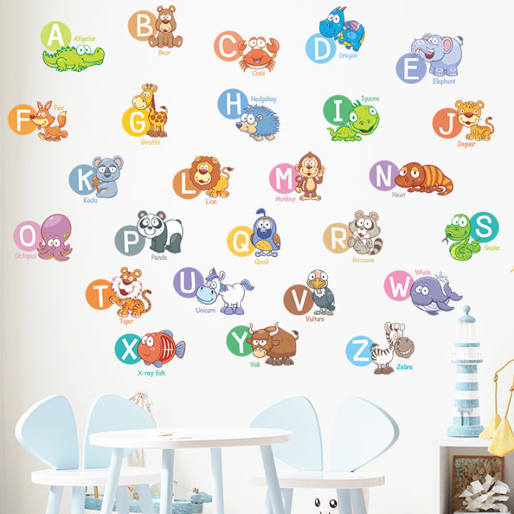 สติ๊กเกอร์ลายABC การ์ตูน ลายสัตว์โลก สําหรับติดตกแต่งผนังห้อง ตกแต่ง ...