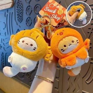 Cute Cat Keychain Plush Doll Backpack Pendant Soft Stuffed Animal Snack Shaped Keys Accessory Gantungan Beg