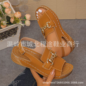 [Free Shipping] Plus-Size Wedge Roman Sandals New Summer Style WomenS Open-Toe Thick-Soled Casual Beach Sandals