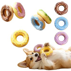 SDFSF Soft Chew Squeaky Dog Toy Bite Resistant Latex Donut Dog Toy Boredom Relief 5 Colors Pet Chew Toy Small Dogs