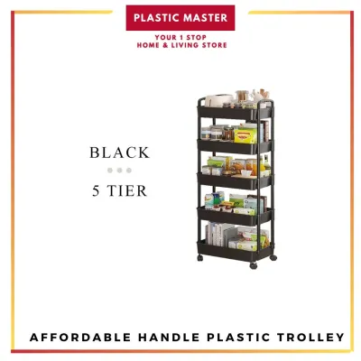 【Plastik Troli dengan Roda/ Plastic Trolley Storage Rack 】Troli 3/4/5 Tingkat dengan Roda Rak Rumah/ Dapur/ Tempat Kerja 3/4/5 Tier Trolley with Wheels Kitchen/ Office MODEL BARU/ NEW MODEL