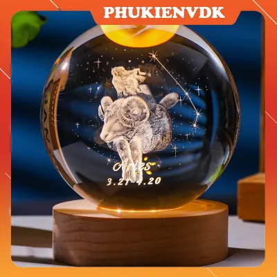 Quả Cầu Pha Lê 12 Cung Hoàng Đạo Chòm Sao Đèn Trang Trí Phòng Ngủ 3D