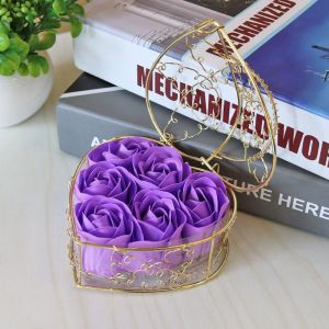 XINLANYASHE Artificial Flower 6 Flowers Soap Flower Iron Basket Creative Housewarming Wedding Companion Gift Rose Decoration