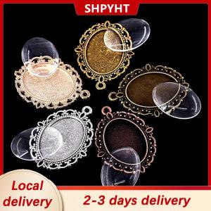 [COD] SHPYHT Local delivery Ship within 24 hours 60Pcs 5 colors Round Pendant Trays Glass Cabochon Crafting DIY Jewelry Making