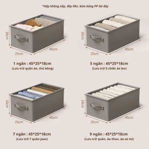 (Giặt được) Hộp vải Oxford chia 0-7-9 ngăn đựng quần áo đa năng khung tấm PP đứng form Akii Home TD50