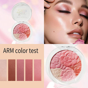 Lorzi Misiou Beauty Three-color Highlight Blush Embossed Rose Petal Carved Pearlescent Fine Flash High Glow Blush One-piece Plate