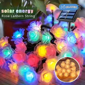 MLADEN Solar LED Rose String Lights Waterproof Fairy String Lights Outdoor Festive Patio Holiday Garden Decor
