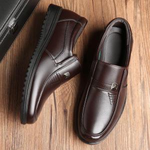 Solezy Black Leather Shoes For Men Classic Retro Casual Slip On Formal Office Mens Shoes Business Shoes COD