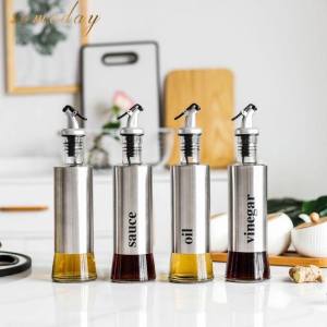300ml Glass Oil Bottle Stainless Steel Leak-Proof Soy Sauce Vinegar Cooking Wine Storage Dispenser Kitchen Tools Accessories