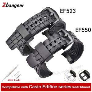zhangeer Newest Rubber Texture Resin Strap for Edifice EF-550/EF523 High Quality Men Black Watch band Replacement Water proof Watch Accessories 22mm With Tools