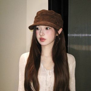 GIORGIONE Flattop Suede Equestrian Hat Korean Style Chamois Retro Painter Hat Fashion Vintage Flat Cap Ladies