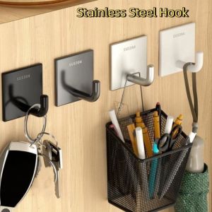 ILOIQD 20PCS Strong Adhesive Stainless Steel Hook Thickened Rustproof Strong Adhesive Hook Heavy Duty Multi-Purpose Seamless Metal Hook Kitchen Use