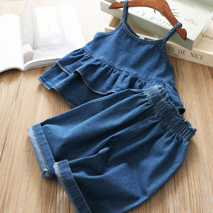 Thorn Tree Toddler Baby Girl Denim Clothes Summer Ruffle Tops