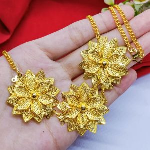 Terbaru Kalung Liontin Bunga Kendari Lapis Emas 24k Gold Fashion Mewah Dubai India Terbaru Import Wanita Perhiasan Aksesoris