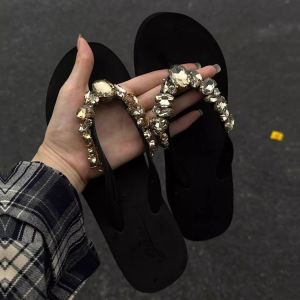 [Free Shipping] Rhinestone Flip-Flops For Women Dazzling Summer Slip-On Sandals Non-Slip Flat Home Shoes Sequined Beach Sandals