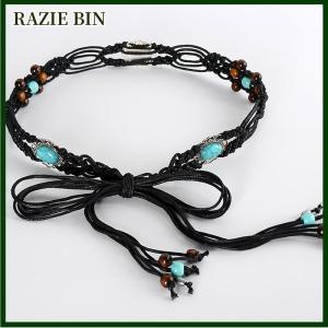 RAZIE BIN ชุดเดรสสไตล์โบฮีเมียนย้อนยุคสายคล้องเอวสำหรับผู้หญิงทันสมัยมีพู่ห้อยกางเกงเข็มขัดอเนกประสงค์มีเชือกประดับพู่ประดับพู่ประดับเครื่องประดับแฟชั่น