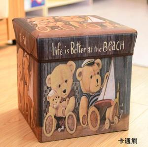 [Free Shipping] Folding Storage Stool With Lid European-Style Retro Printed Design Covered With Film For Easy Storage