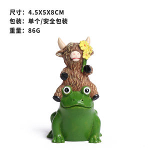 AU New Product ins Wind-Resistant Highland Cow and Frog Resin Figurine Festive Party Home Garden Potted Plant Decorations