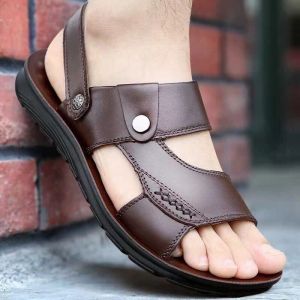 New Sandals Leather For Men Summer Soft Bottom Non-Slip Slippers Korean Beach Shoes Sandals And Slipper size 40-46