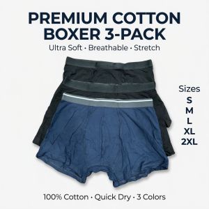 [3-PCS] Premium Cotton Boxer Briefs Men Underwear 100% Cotton Breathable Ultra Soft Stretch Quick Dry Seluar Dalam Lelaki S-2XL