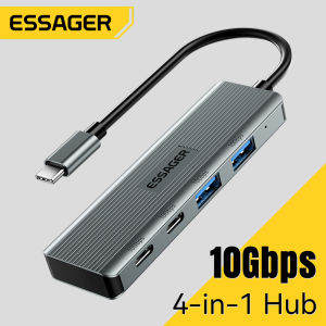 Essager 10Gbps 4 in 1 USBA Type C Hubs USB 3.2 Gen2 10Gbps High Speed Concentrator Adapter Support Windows MacOS Linux Android Multifunctional Expander For Laptop Computer Tablet Phone Office Print USB Expansion Synchronously Conduct USB Type C Hub