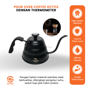 Teko Leher Angsa 1000 ml Gooseneck Kettle Stainless Black Teflon dengan Termometer Ketel Termo Hitam Pour Over Coffee