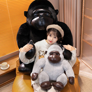 JOJO CASTLE Realistic Gorilla Plush Doll Exquisite Chimpanzee Dolls Simulation Black Grey Monkey Pillow Stuffed Animal Toys Window Decor Xmas  Gift for Girlfriend Kids Children