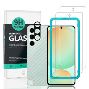 Ibywind For Samsung Galaxy S25 FE Screen Protector(Pack of 2) with 1pc Metal Lens Protector 1pc Carbon Fiber Back Film Easy Install Kit
