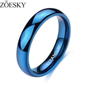 ZOESKY 4mm Blue Titanium Ring Dome High Polished Wedding Band Comfort Fit Size 5-13