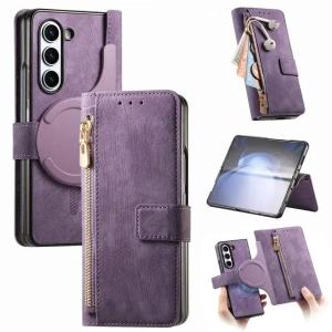 2 in 1 Magnetic Zipper Cards Solt Wallet Leather Case For Samsung Galaxy Z Fold 8 ultra 7 6 5 Wireless Charging Bag Purse Cover