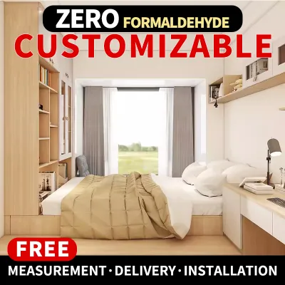 Customizable Storage Tatami Platform Bed with Table Cabinet Wardrobe cupboard Bookshelf