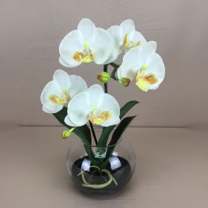 แจกันดอกไม้ประดิษฐ์ ดอกกล้วยไม้จัดสำเร็จพร้อมแจกันแก้ว ดอกไม้ตกแต่งบ้านสวยเหมือนจริง