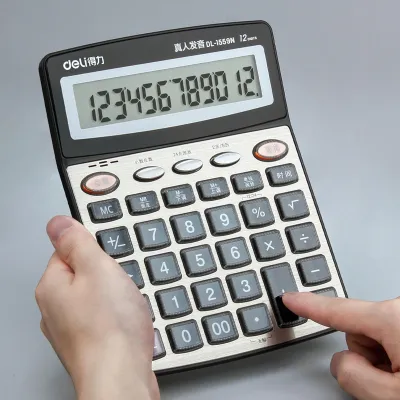 【BEERIS】 Deli 1559n 12 Digits Large Screen Talking Calculator Real Human Pronunciation Voice Calculator Chinese Voice Calculator