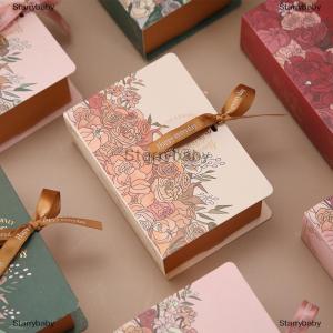 Star กล่องของขวัญรูปหนังสือ1ชิ้นพร้อมริบบิ้นกระดาษแข็งลูกอมกล่องบรรจุภัณฑ์ของขวัญช็อคโกแลตสำหรับงานแต่งงานวันเกิดวันแม่