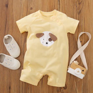 Baby Clothes 100% Cotton Short Sleeve Animal 3D Ear Design Jumpsuit Dinosaur Print Romper Animal Cartoon Design Bodysuit For 0-18months Baby Boys Girls