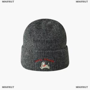 [COD] MINIFRIUT Big Head Circumference Cute Embroidered Letters Puppy Autumn And Winter Womens Warm Knitted Thickeneded Windproof Woolen Hat