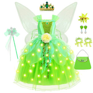 Girls Fairy Tinker Bell Costume Halloween Carnival Elves Party Cosplay Costume Kids Frock Ball Gowns Birthday Outfits