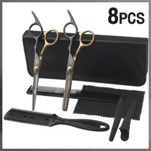 กรรไกรตัดผม กรรไกรสีทองดำ 8PCS/9PCS/10PCS กรรไกรซอยผม 6นิ้ว พร้อมกระเป๋า อุปกรณ์ตัดผม กรรไกรตัดผมคมๆ กรรไกรตัดผมชาย