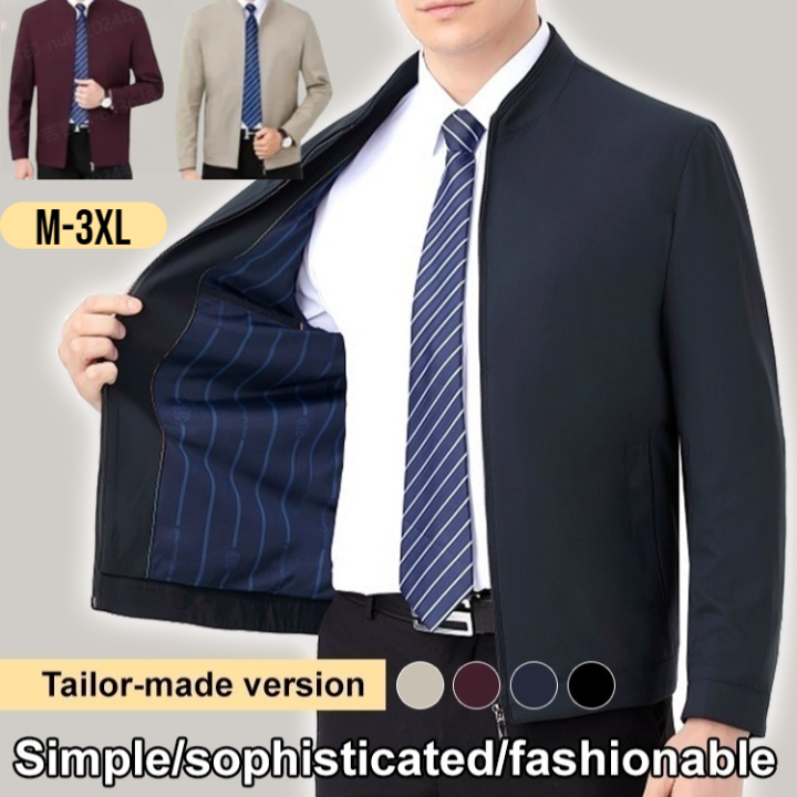 Mens Executive Jacket with Lapel Casual Stand Collar Jacket Solid